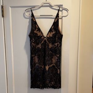 Free People Night Shimmers Mini Dress/ Black Lace Overlay